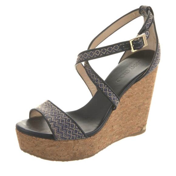 JIMMY CHOO Women Platform Wedge Sandals Canvas Size EU 41 EUC - Picture 1 of 5